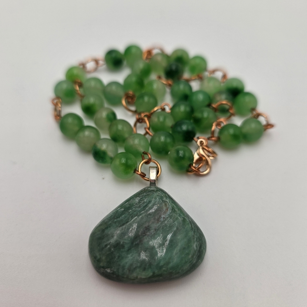 Green Beaded Necklace with Amazonite Stone Pendant – Boho Jewelry - Picture 4 of 5